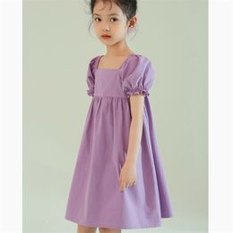 Dress Summer Puff Sleeve Purple Children's Clothing Girls Clothes Kids Baby Girl 210528
