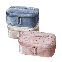 Cosmetic Bag Large Capacity Star Patterns Makeup Bag Storage Case for Toiletries Cosmetics Khaki/Blue/Pink