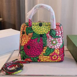Bags Bag Shell Handbag Lady Tote Letter Colorful Floral Plants Printing Shoulder Detchable Strap Genuine Leather Silver Buckle