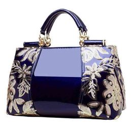 HBP Non-Brand style women's embroidered bright handbag noble patent leather one shoulder bag sport.0018