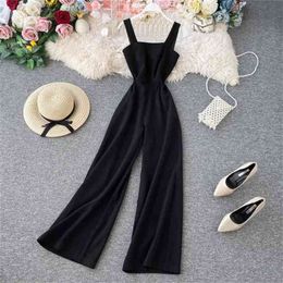 Summer Monos Sexy Jumpsuits Women Slim High Waist Loose Straight Pants Playsuits Elegant Woman Overall Black Romper Female 210525