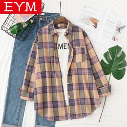 Loose Cotton Designer Plaid Shirts Women Autumn Winter New Ladies Casual Long Sleeve Blouse Womens Tops and Blouses 210225