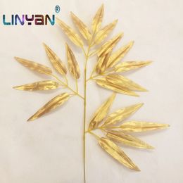 20 pieces Golden Artificial bamboo Leaves Artificial Silk Plants Fake Tree Flower Branches decorative material Home Decor zl50 Y200104