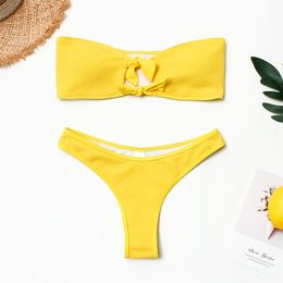 Women's Swimwear Front Tie Bikini 2021 Plus Size Bandeau Bikinis Set Thong Women Female Swimsuit Brazilian Bathing Suit