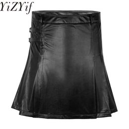 2020 Mens Gladiator Style Utility Kilt Wetlook Pleated Split Wrap Men's Black Scottish Skirt for Cosplay Costume Party Club wear X0628