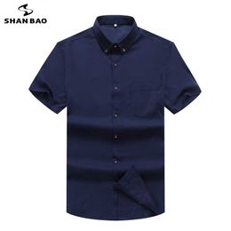 SHAN BAO summer brand loose short-sleeved shirt business casual plus size men's lightweight thin shirt Blue White Black 210531