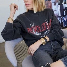 Pirate Hippie Eagle Graphic Sweatshirt Woman Autumn Winter Washed Black Classic Pullover Casual Vintage Oversize Faded Hoodie 210930
