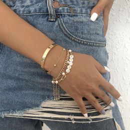 Bangle Punk Curb Cuban Chain Bracelets Set For Women Miami Boho Thick Gold Colour Charm Bangles Fashion Jewellery Accessories