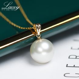 Real Big White For Women,11-12mm Natural Freshwtaer Pearl Pendant 18k Yellow Gold Chain Necklace Jewelry