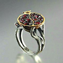 Vintage Garnet Ring Mens Garnet Ring Wedding Ring Retro Pomegranate Garnet Rings Fruit Jewelry