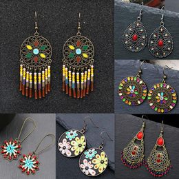 drip earrings UK - Hoop & Huggie 2021 Earrings 6 Pairs Of Suits Retro Bohemian Round Drip Oil Drop Alloy Female Fashion Jewelry