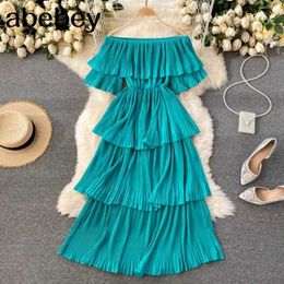 Korean Style Elegant Sexy Slim Fairy Dress Women Fashion Slash Neck Short Sleeve Cake Vestidos Girls Knee-Length Robes 210715