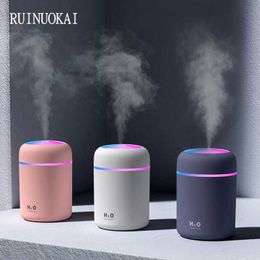 300ML White Mini Air Humidifer Aroma Essential Oil Diffuser with Romantic Lamp USB Mist Maker Aromatherapy Humidifiers for Home 210709