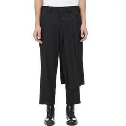 Men's Pants 2021 Double Trouser Skirt And Nine-point Tapered Bobbin Trousers, Deconstructed Vertical Cut Yohji Spring