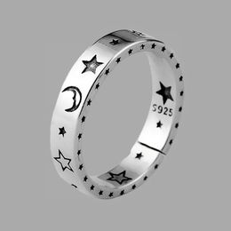 Vintage Moon Star Open Thai Silver Color Ring Smiling Face Finger Rings For Fashion Women Jewelry S-R613