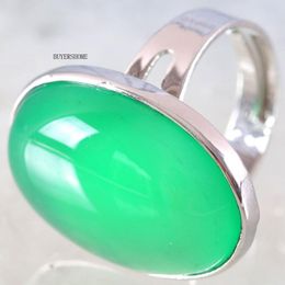 Cluster Rings 1Pcs Ring Silver Colour Jewellery For Women Gift Natural Stone Oval Bead Green Onyx Adjustable Finger Z130
