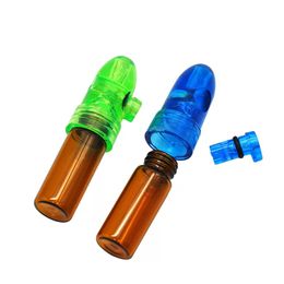 2022 new 24 pcs/Lot Plastic Glass 67MM Snuff Dispenser Bullet Rocket Shape Snorter Sniffer Pill Box Nasal Case