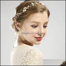 Hair Clips & Barrettes Jewelry Ribbon Headband Metal Crystal Freshwater Pearl Hairband Wedding Ornament Bride Headdress Fashion Female Drop