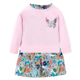 Jumping meters Long Sleeve Princess Girls Dress for Autumn Spring Fashion Baby Cotton Clothing Floral Kids Party 210529