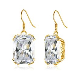 14K Gold Dangling Diamond Earrings For Women Silver Earrings 925 Square Shape Wedding Engagement Gemstone Fine Jewellery 2020