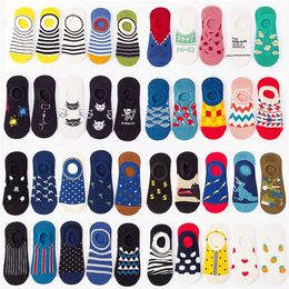 Spring Summer Unisex Men Women Leisure Silicone Anti Slip Cotton Socks Funny Fruit Animal Slippers Invisible Socks 211204