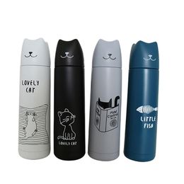 500ml Cute Cat Thermos Cup VacuumThermal Mug Flasks Lovers Stainless Steel Coffee Bottle Drink Travel 211109