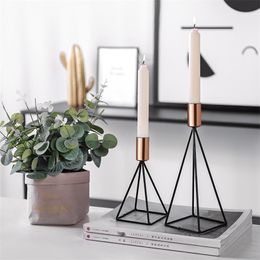 Nordic Simple Geometric Decoration Candlestick Decoration Line Beauty Wrought Iron Creative Candle Holder Home Accessories 210727