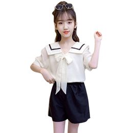 Teen Girls Clothing Patchwork Blouse + Skirt Children's Clothes For Summer Kids Casual Style Kid 210527