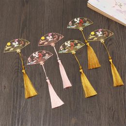 Bookmark Chinese Style Brass With Pendant Folding Fan Shape Book Clip Pagination Mark School Stationery Office Supply Gifts