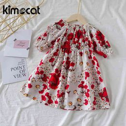 Kimocat Children Summer Clothing Toddler Baby Girl Party Princess Floral Cotton Floral Dress Patchwork Chiffon Sundress Outfit Q0716