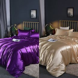 Satin Silk Bedding Set Luxury Quilt Duvet Cover and Pillowcase Double Bed Linen Euro No Sheet Queen King Silky Bed Sets C0223