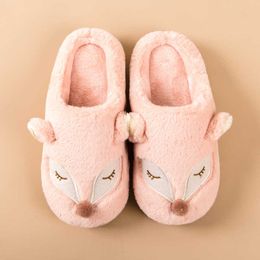 Hot Indoor Warm Women Men Slippers Cute Animal Fox Winter Fur Home Shoe Female Girl Nonslip Memory Foam Cotton House Slippers Y1007