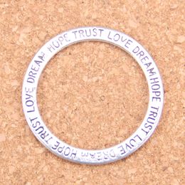 36pcs Antique Silver Plated Bronze Plated circle love hope trust dream Charms Pendant DIY Necklace Bracelet Bangle Findings 35mm246p