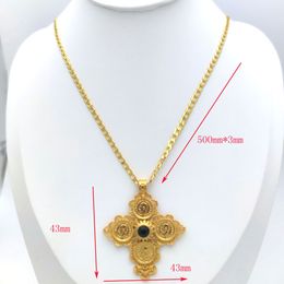 Cross Pendant Green CZ Gold Colour Chain Head portrait Coin SELLER FAST FREE Necklace Curb 50cm3mm little 45mm