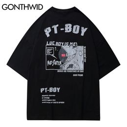 GONTHWID Tees Shirts Hip Hop Harajuku Men Astronaut Print Front Pocket Short Sleeve Cotton T-Shirts Casual Streetwear Loose Tops C0315