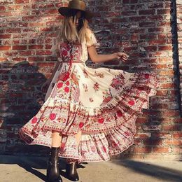 cotton bohemian maxi dress Canada - Casual Dresses Floral Print Bohemian Maxi Dress Summer Long Off Shoulder Sexy Vintage Cotton Hippie Chic Holiday Beachwear For Women