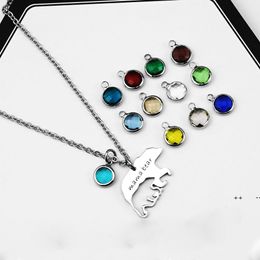 Stainless Steel MaMa Bear Birthstone Pendant Necklace for Women 16*27MM Fine Polished Necklace Mother's Day Thanksgiving Day Gift RRD11