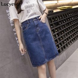 Lucyever Korean loose women denim midi skirt summer A-line blue female jeans vintage casual cotton skirt plus size faldas 5XL 210310