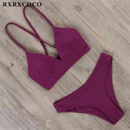 RXRXCOCO Sexy Bandage Bikini Swimsuit Swimwear Women Thong Push Up Bikinis Set women's swimming suit Biquini Bathing Suit 210611