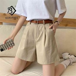 Summer Women's Casual Loose Korean Cotton Shorts Plus Size Solid High Waist Wide Leg With Sashes B13801X 210714