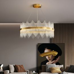 Gold Crystal Light Luxury Chandelier Lamp Post Modern Minimalist Nordic Living Room Pendant Lamps Dining Table Top Chandeliers Bedroom LED