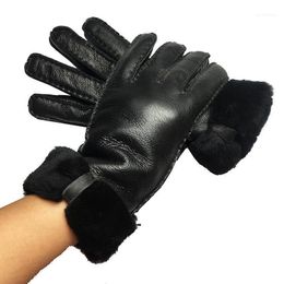 Winter Gloves Women Warm Female Mitten Bowknot Fur Leather Thick Fashion Glove Real Sheepskin Casual Girls Wool1