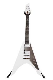 Rare Michael Amott Ninja V FlyingV White Electric Guitar Mirror Pickguard & Truss Rod Cover, Pearl Diamond Inlay, Locking Tuners