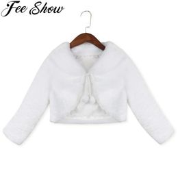 2-8 Years Kids Girls Cute Long Sleeves Clothing Princess White Bolero Jacket Wedding Outwear Party Coat 211204