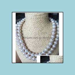 Beaded Necklaces & Pendants Jewelry Double Strands 10-11Mm Round Natural South Sea White Pearl Necklace 18Inch 19Inch 14K Gold Clasp Drop De