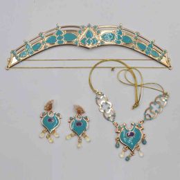 Women Jasmine Headband Earrings Pendant Jewellery Set Dress Up Princess Costume N84D