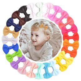Baby Bow Hair Clips For Girls Cute Solid Colour Hairpins Grosgrain Ribbon Bows Hairgrips Kids Infant Safety Wrapped Headwear Accessories Solid Colours