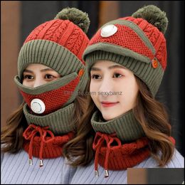 Hats & Scarves Sets Scarf, Hat Glove Hats, Gloves Fashion Aessories Women Winter Cap With Mask Neck Er Knitting Warm Wool Beanies Set Collar
