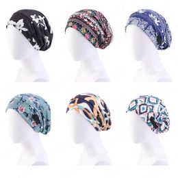 Fashion Printed Double Layer Night Sleep Cap Women's Satin Lined Floral Elastic Band Hair Loss Bonnet Chemo Hat African Beanie