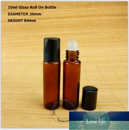 New 10ml Glass Amber Roll on Bottles Empty Perfume Cosmetic Containers Refiilable Makeup Portable Travel Bottle 20Pcs/Lot